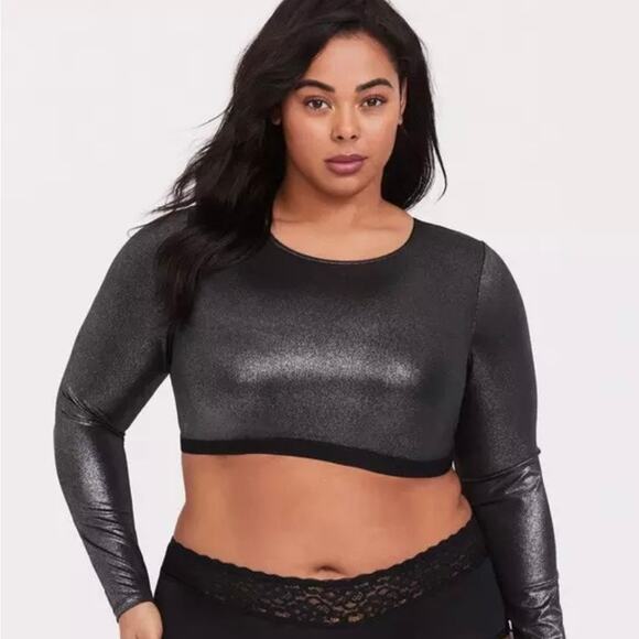 Torrid Shimmer Mesh Long Sleeve Under It All Crop Top Size 1 - Picture 1 of 5